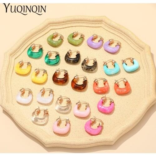 Fashion 2021 Korean Retro Colorful Statement Earrings Vintage Resin Acrylic Earring For Women Girl Gifts Party Travel Jewelry