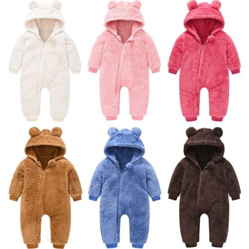 Fashion Newborn Infant Baby Boys Girls Long Sleeve Solid Colors Fleece Hoodie Romper Winter Warm Cute Hooded Zipper Jumpsuit#g4