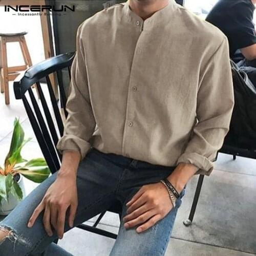Men Casual Shirt Brand Solid Color Long Sleeve Lapel Cotton Breathable Button Tops 2021 Streetwear Camisas Hombre S-5XL INCERUN