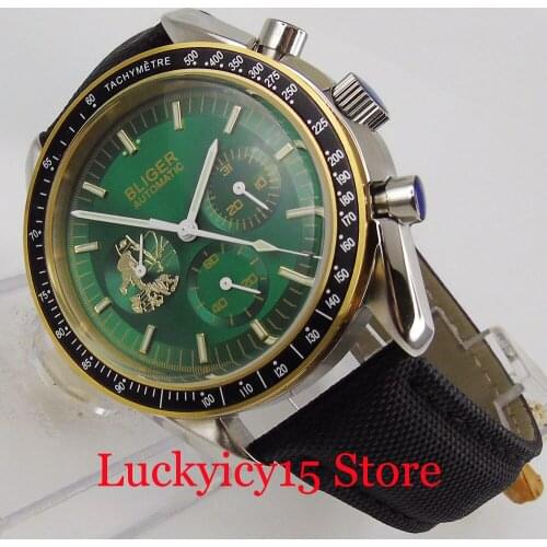 BLIGER Brand Mechancial Men Watch Green / Blue / Black Dial Date Dial Leather Band Miner Glass