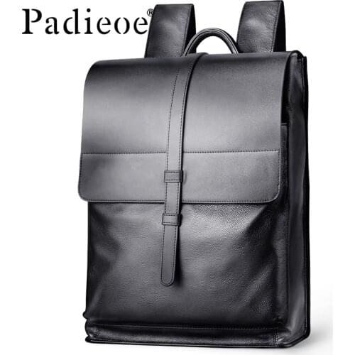 Padieoe Genuine Leather Backpack Women Fashion School Bag for Teenagers Casual Rucksacks Men Leather Laptop Brand Mochila Bags