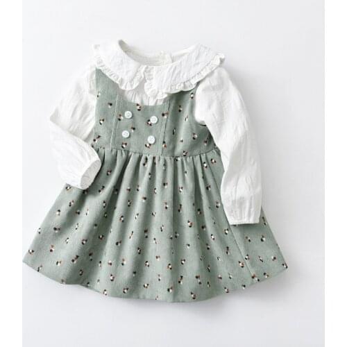 Baby Girl Dress Spring&Autumn Girls Dresses Long Sleeve Outfits For Toddlers 2Pcs Top + Vest Dress Suits Green Kids Dress Sets