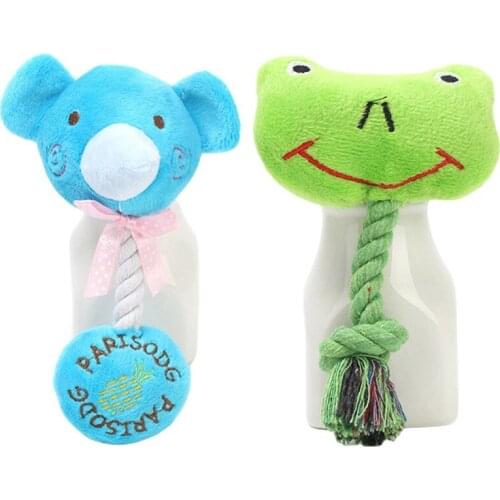 Plush Dog Cat Toys Squeak Sound Dog Toys Funny Fleece Durability Chew Molar Cotton Rope Elephant Cow Frog Toy Fit For All Pets