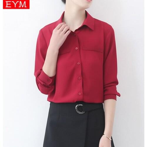 Simple Solid Color Loose Womens Chiffon Shirt 2021 Spring Summer New Fine Long Sleeve Casual Tops Lady OL Style Shirts Blusas