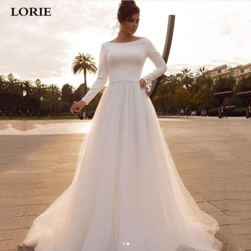 LORIE Simple And Clean Simple Wedding Dress Long Sleeve Bride Dresses With Tulle Skirt Princess Wedding Party Gowns