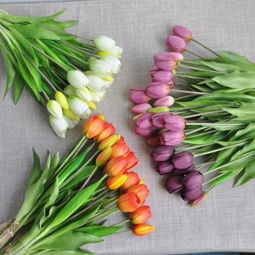 5Pcs/Set Luxury Silicone Real touch Tulips Bouquet decorative Artificial Flowers living room decoration flores artificiales