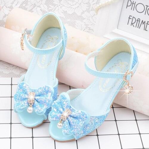 Sandals Girls Princess Shoes Toddler Kids Pearl Butterfly-Knot Bling Single Dance Shoes Sequin Bowknot Leather Sandals