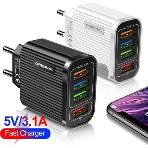 USB Charger US/EU Plug Quick Charge Wall Adapter 3.0 4.0 4 Port Mobile Phone Chargers For iPhone Samsung Xiaomi Huawei Tablet