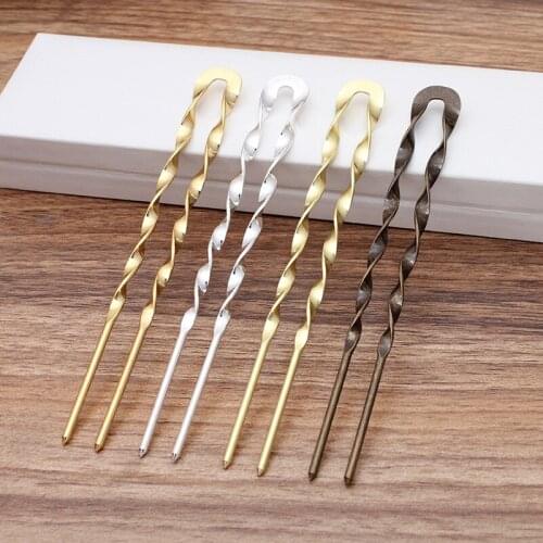 5pcs 140x2.5mm Gold Silver Plated Hair Forks Twisted Hair Sticks Metal Copper U Shape Hair Pins Setting For Jewelry Making