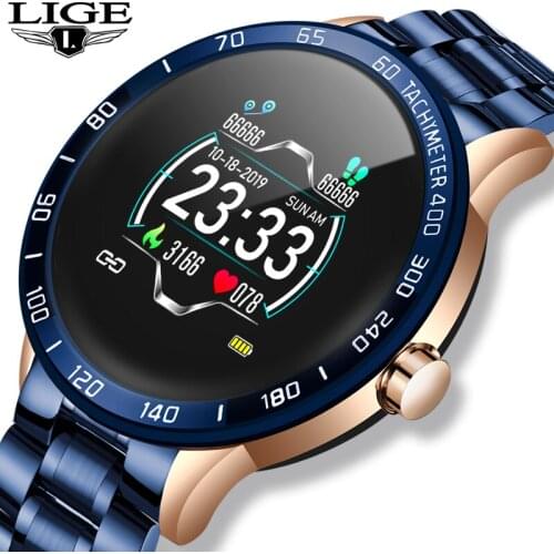 LIGE Waterproof Smart Watch Men Fitness Tracker Steel Blood Pressure Monitor Mode Multifunctional Sport Smart Watch for Android