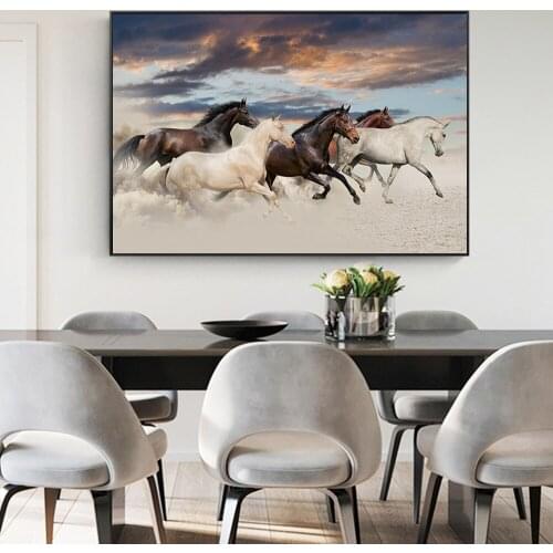 Modern White Horse Animal Canvas Painting Wall Art Poster and Print Grassland Pictures for Living Room Bedroom Decoration Home