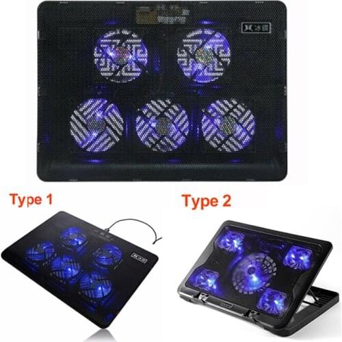 DC 5V LED 5 Fan Cooling Pad Cooler Laptop Cooling Pad Fan USB Port Cooling Stand Holder Cooler Radiator Notebook 14" 15.6" 17"