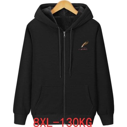 Mens large size zipper hooded sweatshirt 5XL 6XL 7XL 8XL autumn and winter thick black red large size casual jacket