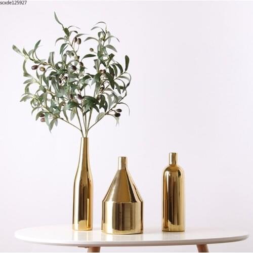 Creative Golden Electroplating Ceramic Vase Flower Arrangement Countertop Living Room Decoration Hydroponic Vase Home Decoration
