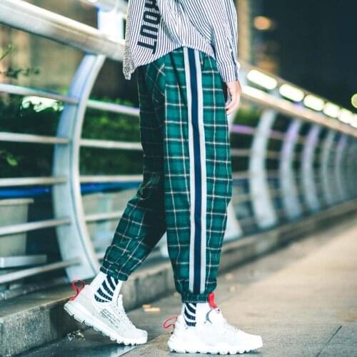 Outdoor 2019 Spring Autumn Plaid triped elastic waist loose harem hip hop Sport joggers jogging teenagers students pants men