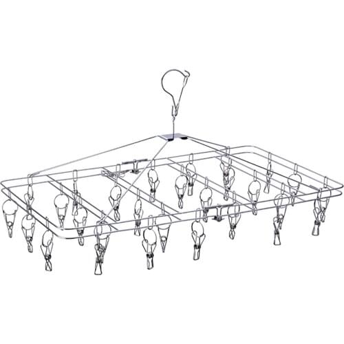 Clothes Drying Hanger Clothing Rack Foldable 30clips Stainless Steel Sock Laundry Folding Airer Hanger Underwear Socks Holder