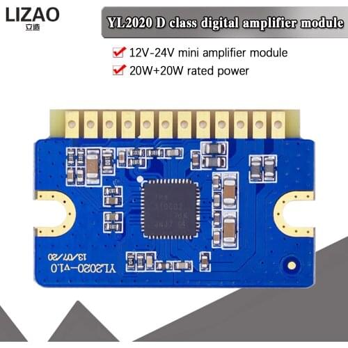 YL2020 V1.0 Two Dual Channel Double 20W 2*20W 2x20W Class D Digital Amplifier Module DC 12V 24V Mini Stereo Audio Board