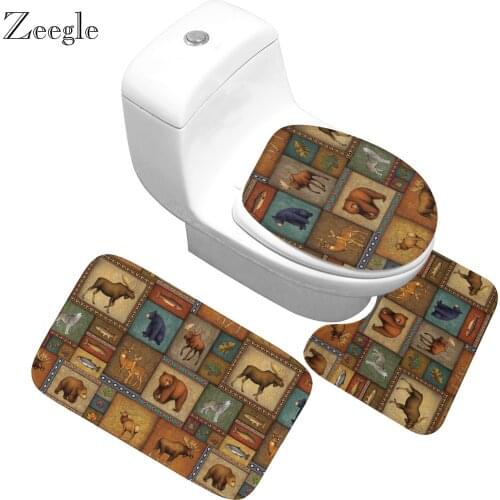 Zeegle Funny Bathroom Bath Rug Set Toilet Floor Mat Flannel Anti Slip Bathroom Carpets Set Foot Mat