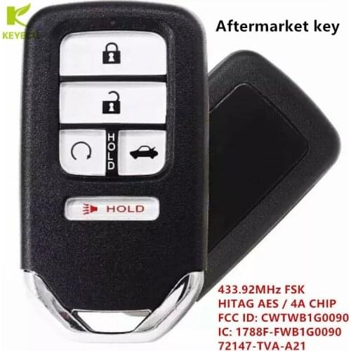 KEYECU Replacement New SMART PROXIMITY Remote FOB 5 Button for Honda ACCORD 2018 2019 2020 FCC ID: CWTWB1G0090