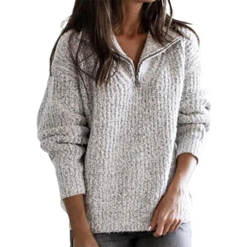 Women Sweater Zipper Solid Color Knitted Pullover Large Size Lady Sweater for Autumn Women Jumpers Casual Womens Clothing 3XL