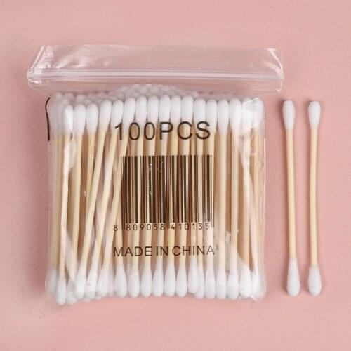 100 Pcs Double Head Cotton Swab Disposable Makeup Buds Swabs Soft Cotton for Medical Wood Sticks Nose Ears Cleaning Tools