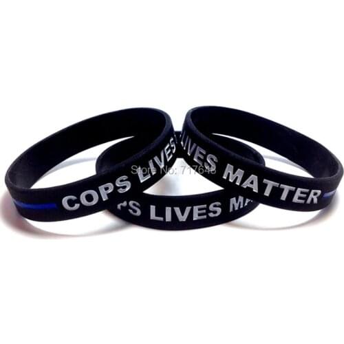 100pcs COPS LIVES MATTER Thin Blue Line wristband silicone bracelets free shipping by ePacket A