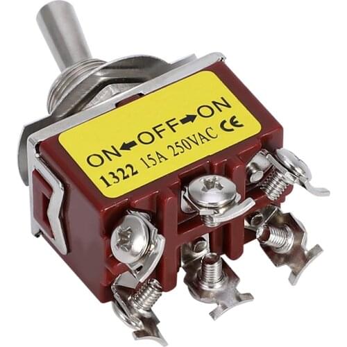 12MM E-TEN1322 High-end Quality Silver Contact DPDT 15A/250VAC ON-OFF-ON 6Pin Handle Reset Rocker Toggle Slide Switch