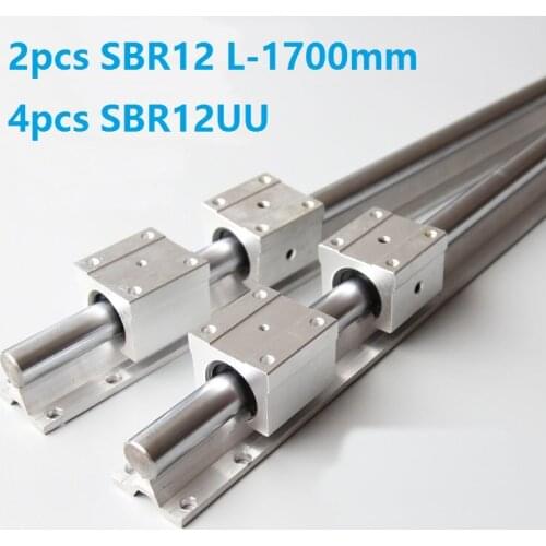 2pcs SBR12 L-1700mm support rail linear guide + 4pcs SBR12UU linear bearing blocks for CNC router parts