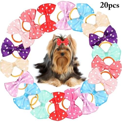20pcs New Various Style Pet Dog Bows Pet Hair Bows Rubber Bands Dog Bow Grooming Supplies for Dogs Cats Dog Accessories