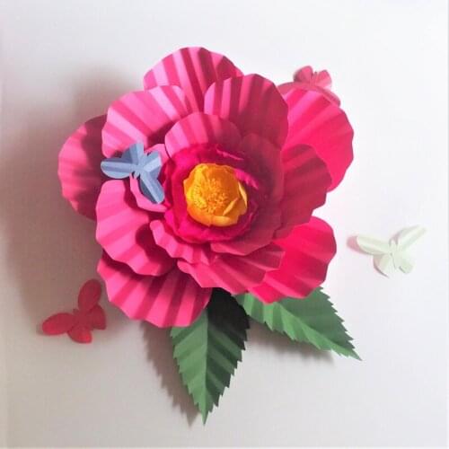 2018 Unique 1 Piece Giant Paper Flower + 2pcs Leaves + 4PCS Butterflies For Wedding & Event Backdrop Decor Baby Nursery Custom