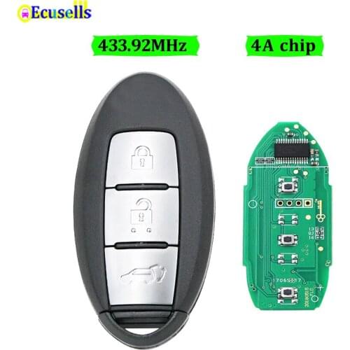 3 Buttons Car Smart Remote Key fob 433.92MHz 4A Chip for NISSAN Qashqai X-Trail Keyless Entry Controller for PULSAR uncut