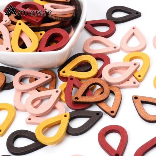 30Pcs/Lot 25mm Waterdrop Beads Elegant Earrings Pendant Jewelry Accessories Natural Wood Chips Charms Wooden Beads Wholesale