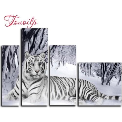 4pcs,Full,square&round Diamond Embroidery,5D,White tiger Diamond Painting,Cross Stitch,3D,Diamond Mosaic,diamond pattern,Crafts