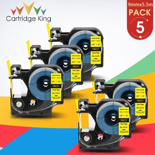 5PCS Compatible 18431 for DYMO Rhino IND Black on Yellow Permanent Vinyl Label Tape 9mm 3/8" Rhino 1000 3000 4200 5000 5200 6000
