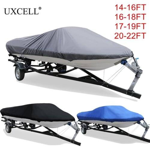 Uxcell 210D Fishing Ski Boat Cover 14-16ft/16-18ft/17-19ft/20-22ft V-Hull Sunproof UV Protector Speedboat Boat Mooring Cover