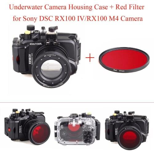 Meikon 40M/130f Underwater Camera Housing Diving Case for Sony DSC RX100 IV/RX100 M4,Waterproof Camera Bags Case + Red Filter