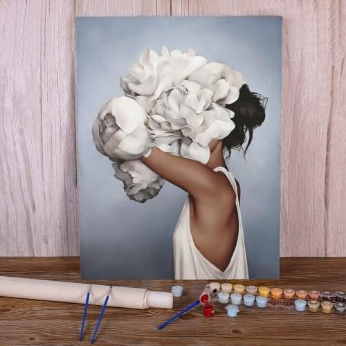 Flower Women DIY Paint By Numbers Set Oil Paints 50*70 Canvas Painting New Design For Adults Art