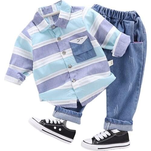 Baby Kid Suit Autumn Children CASUAL Shirt Striped Pants 2 Pcs/set Boy Toddler Fashion Cotton Clothing Infant Casual Tracksuits