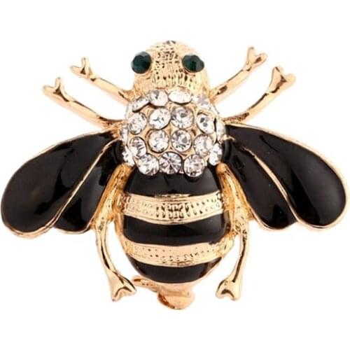 Enameled Black Bee Brooches Rhinestone Animal Pin Hot Selling