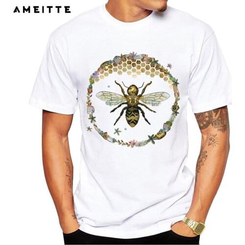 2019 AMEITTE Bee Honey Printed T Shirt Mens Hipster Animals Print Tops Summer Comfortable Soft O-Neck Short Sleeve Tee Shirt