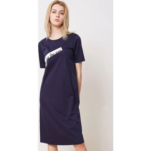 BOSIDENG Cotton Long T Shirt Dresses Women Clothing Casual Straight Summer Dress Letter Print High Quality OL B80426290