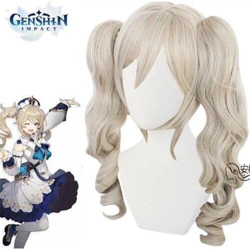 Game Genshin Impact Barbara Cosplay Wigs Curly Ponytails Cosplay Wig Bunches Heat Resistant Synthetic Hair Halloween Carnival Pa