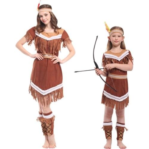 Indian Princess Halloween Costumes For Adult Kids Cosplay Purim Party Mardi Fancy Dress Full Sets C45M174