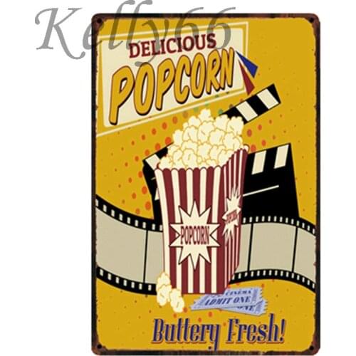 [ Kelly66 ] Cinema Festival Delicious Popcorn Metal Sign Tin Poster Home Decor Bar Wall Art Painting 20*30 CM Size y-1907