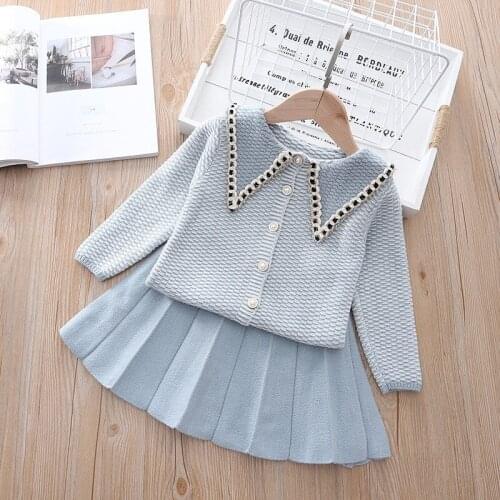 Baby Girl Winter Clothes Set Fall Girls Knitted Cardigan Sweater With Pleated Skirt 2 Piece Children Fashion Casual Costume 2-6Y