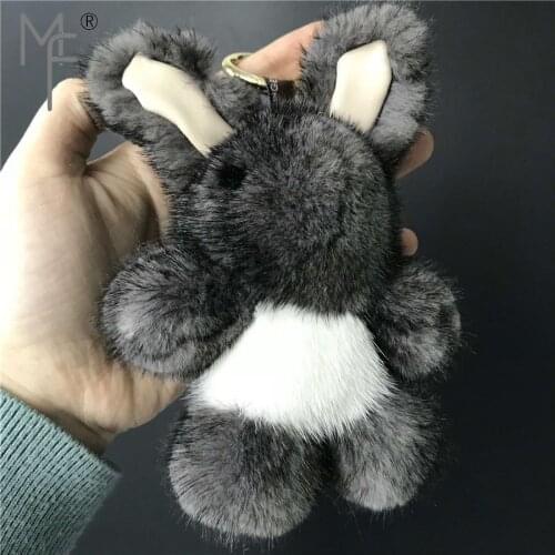 Magicfur - Real Mink Fur Rabbit Toy Keyring Gray Big Ears Bunny Keychain Light Bag Charm Pom Ball Key Ring Accessories Pendant