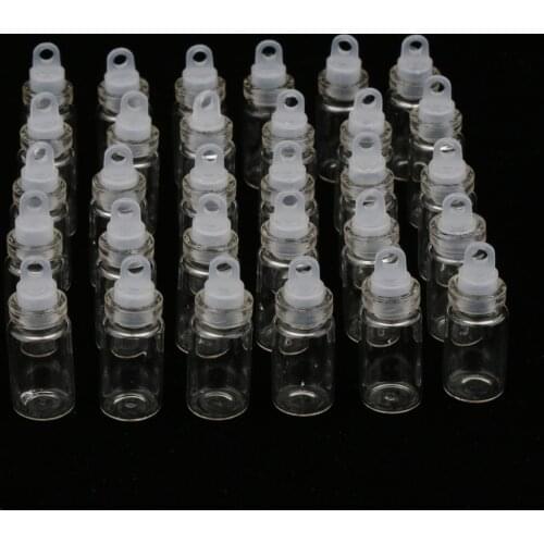 30Pcs Mini Empty Clear Glass Essential Oil Jars Wishing Bottle Necklace Pendant DIY Vials with Plastic Stopper, 1ml / 2ml