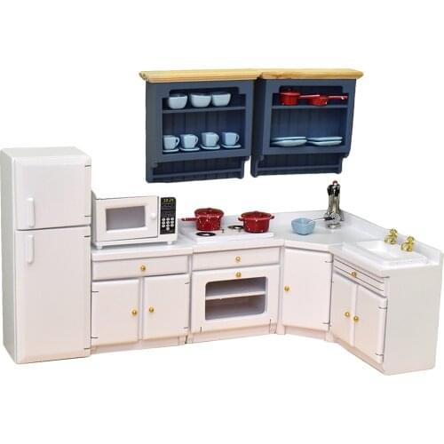 Miniature Dollhouse Furniture Kitchen Set White Kitchen Cabinets Decoration Children Toy