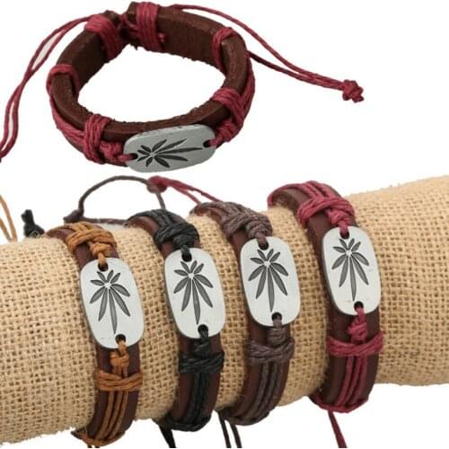 Fashion Maple Leaf Bracelet Wrap Alloy Retro Charm Adjustable Genuine Leather Bangle Wristbands Casual Vintage Handmade Jewelry