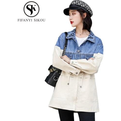 Fashion Patchwork Denim jacket Women Casual Windbreaker Coat 2019 Autumn New Long sleeve Embroidery Jeans jacket Women Plus size